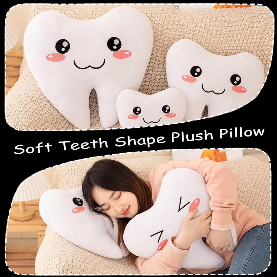 ELAINREN Lifelike 3D Teeth Plush Pillow Ultra-Soft Tooth Stuffed Toy Fluffy Teeth Plushie Cushion Decor Gifts/15.7''