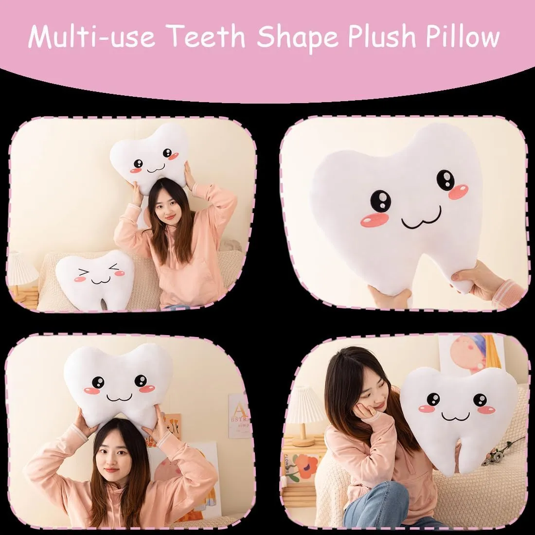 ELAINREN Lifelike 3D Teeth Plush Pillow Ultra-Soft Tooth Stuffed Toy Fluffy Teeth Plushie Cushion Decor Gifts/15.7''