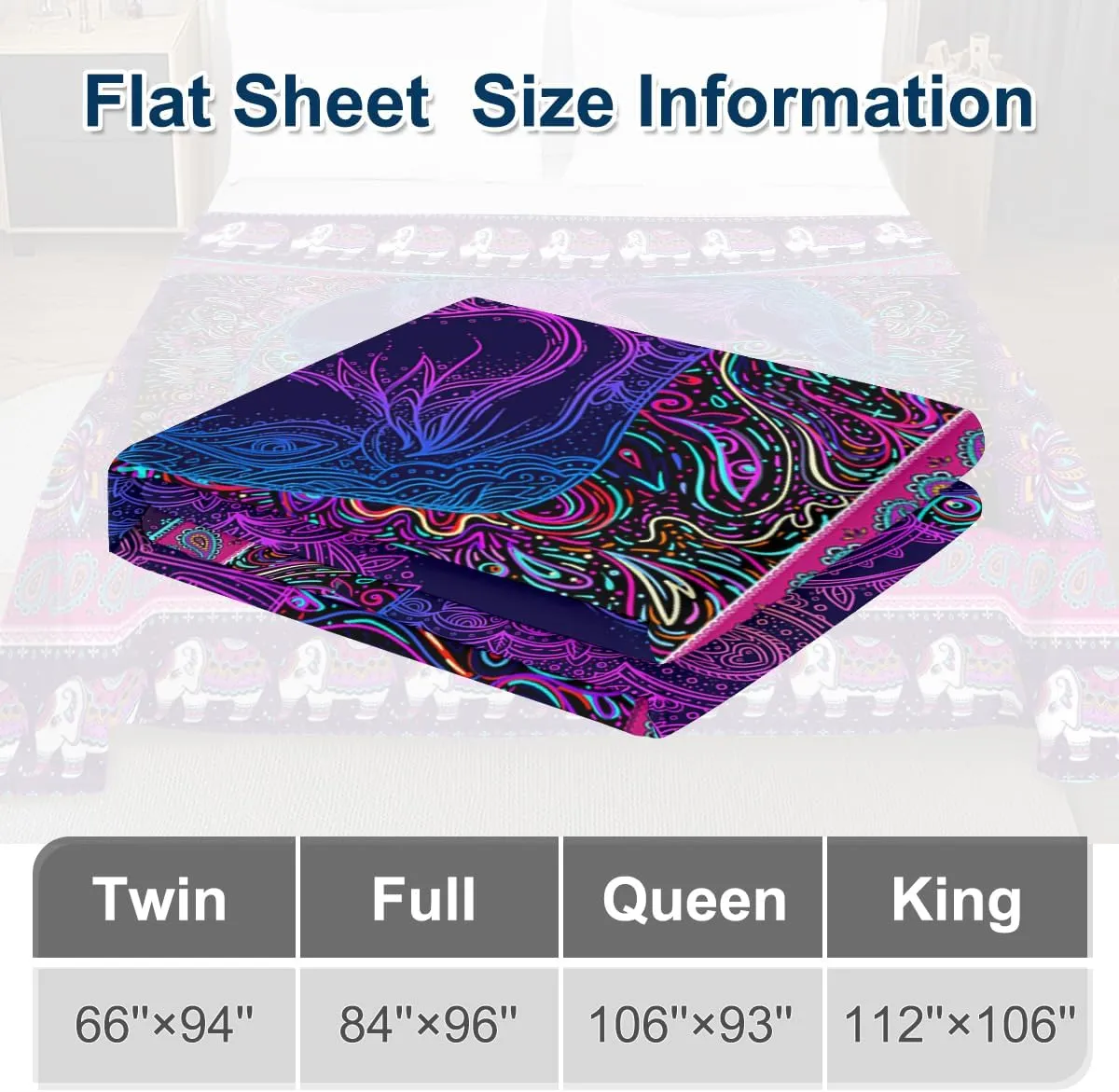 Elephant by Ismot Esha Bedding Flat Sheet Watercolor Elephant Mandala Top Sheet Purple and Blue Boho Elephant Floral Bedding Flat Sheets (Twin)