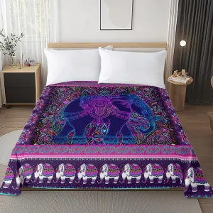 Elephant by Ismot Esha Bedding Flat Sheet Watercolor Elephant Mandala Top Sheet Purple and Blue Boho Elephant Floral Bedding Flat Sheets (Twin)