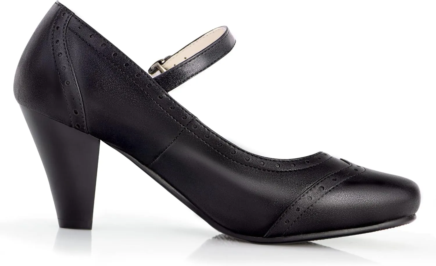 Elerhythm Women's Two Tone Mary Jane Classic and Retro 1920s Pump Heels Oxford Pattern 1950s Vintage Round Closed Toe Ankle Strap Dress Shoes