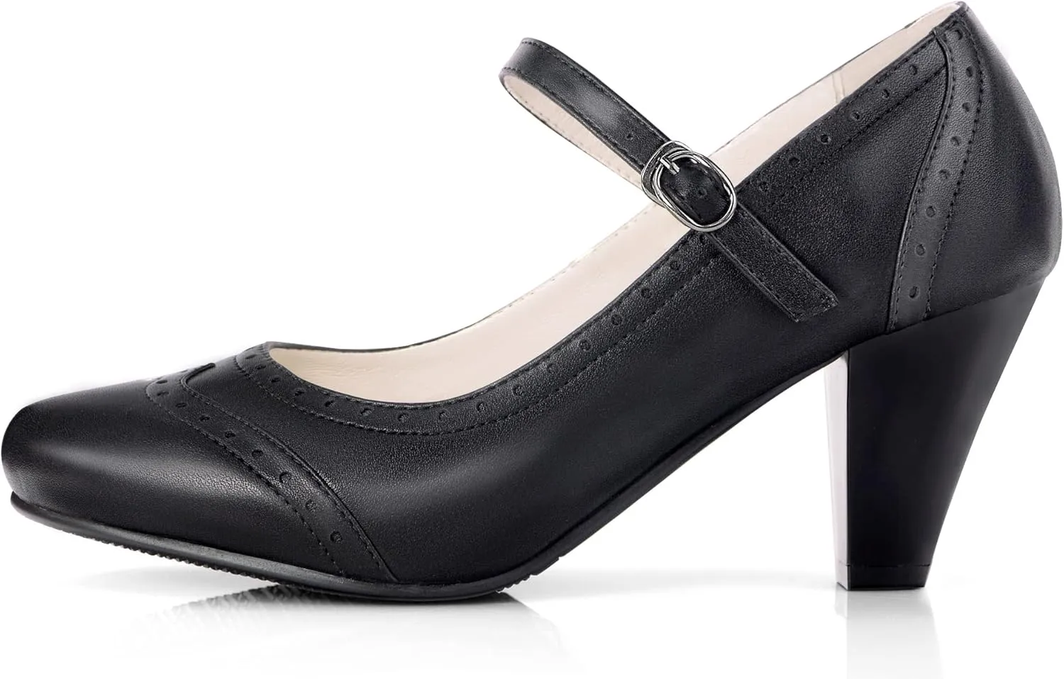Elerhythm Women's Two Tone Mary Jane Classic and Retro 1920s Pump Heels Oxford Pattern 1950s Vintage Round Closed Toe Ankle Strap Dress Shoes