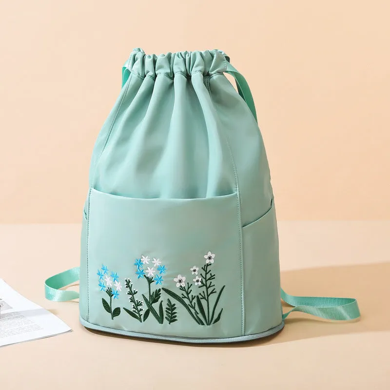 Embroidered Oxford Drawstring Pull String Large Capacity Backpacks