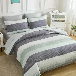 EMME Queen Comforter Set Sage Green, Bed in A Bag Striped, 7 Piece Bedding Sets Queen Size with Comforter, Sheets, Pillowcases&Shams, Soft Down Alternative Bed Set for All Season