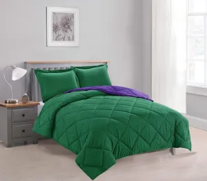 Empire Home Bed in A Bag Reversible Down Alternative All Season Comforter Set with Sheet Set Included !! (Hunter & Purple, Twin)