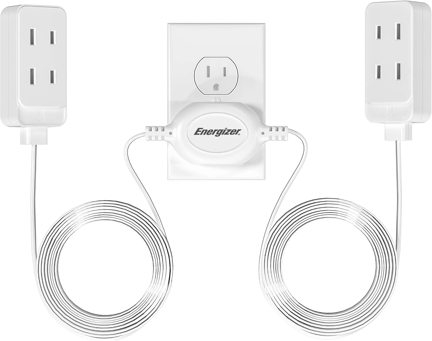 Energizer 6 Device 12 Foot Twin (6) AC Power Outlets Multi Plug Wall Outlet Extender Extension Cord Power Strip Expander Outlet Splitter Plug in Adapter