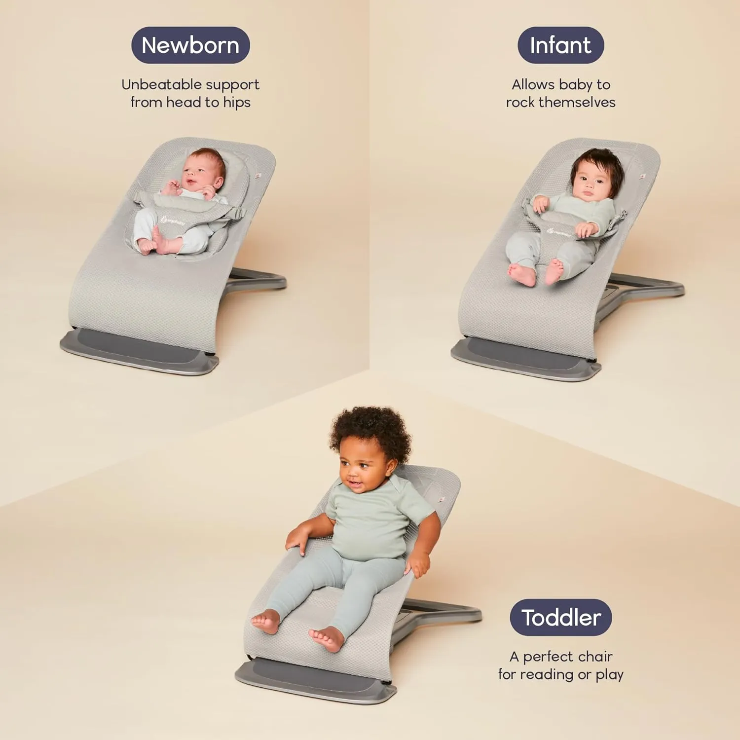Ergobaby Evolve 3-in-1 Bouncer, Adjustable Multi Position Baby Bouncer Seat, Fits Newborn to Toddler, Oxford Blue