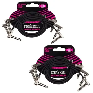 Ernie Ball Flat Ribbon Patch Cable Set 3x2 12 Inch Length in Black PO6222 - Pack of 2