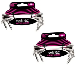 Ernie Ball Flat Ribbon Patch Cable Set 3x2 Length 3 Inch in White P06384 - Pack of 2
