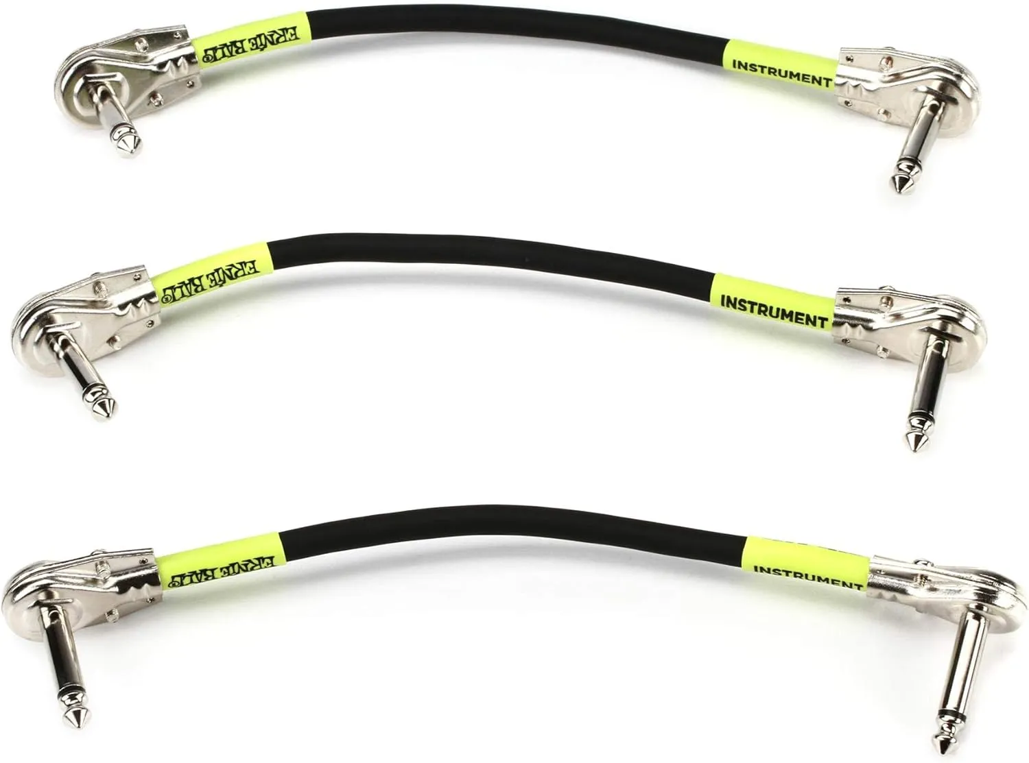 Ernie Ball Patch Cable 3-Pack, Flat Angle/Flat Angle, 6in, Black (P06059)