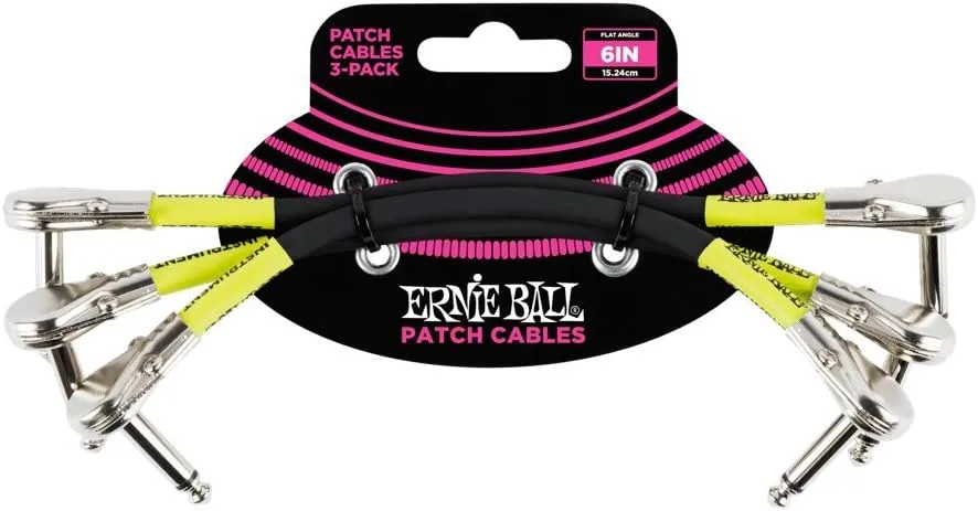 Ernie Ball Patch Cable 3-Pack, Flat Angle/Flat Angle, 6in, Black (P06059)