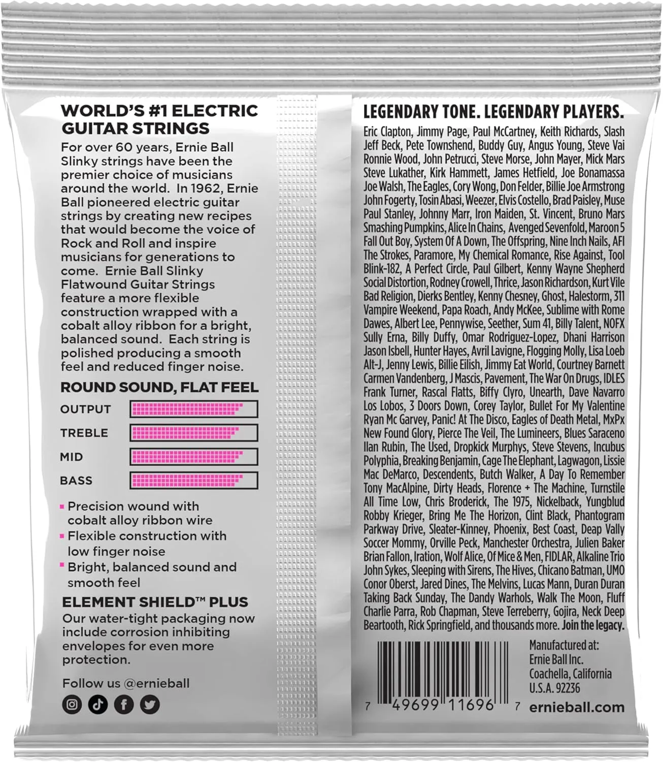 Ernie Ball Super Slinky Flatwound Electric Guitar Strings 9-42 Gauge (P02593)