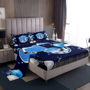 Erosebridal Blue Cowboys Disco Ball Bed Sheets Set Queen Size, Rustic Western Hat Sheet Set Trendy Disco Bed Set Retro Vintage 80S Disco Colorful Ball Sheet Set with 2 Pillowcases