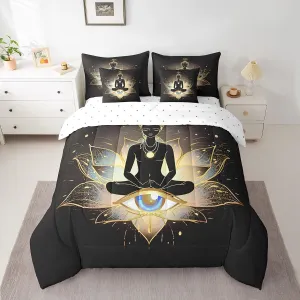 Erosebridal Bohemian Comforter Set Twin Size 7 Pcs Yoga Bedding Set with Sheet Set,Chakra Meditation Hamsa Eye Bed in A Bag Foe Adults Men Women Exotic Boho Bed Set Reversible
