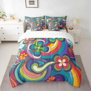 Erosebridal Hippie Flower Bed in A Bag Queen,Groovy Floral Comforter Set 60S 70S Bedding Set for Kids Girls Adults Women,Retro Aesthetic Reversible Bedding Comforter Sets 7 Piece