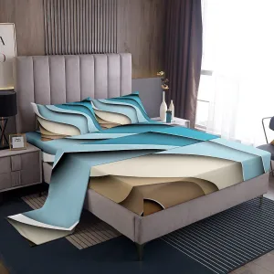 Erosebridal Sea Waves Sheet Sets Ocean Coastal Beach King Sheets Abstract Ocean Wave Bed Sheets Geometric Stripes Fitted Sheet Ultra Soft Cozy Microfiber Flat Sheet 4Pcs for Kids Teen Adults