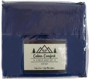 Everything Summer Camp Cabin Comfort - Cot Sheet for Camping and RV Cots - Fits All Cot Size Beds Comfortably -72 x 28 Inches - Super Soft (3 Piece Cot (Fitted, Flat, Pillowcase), Navy)