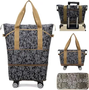 Expandable Carry Luggage Bag with Wheels Foldable Rolling Duffle Bag Large Capacity Dry Wet Separation Travel Bag Lightweight Suitcases for Men Women(Black brown)