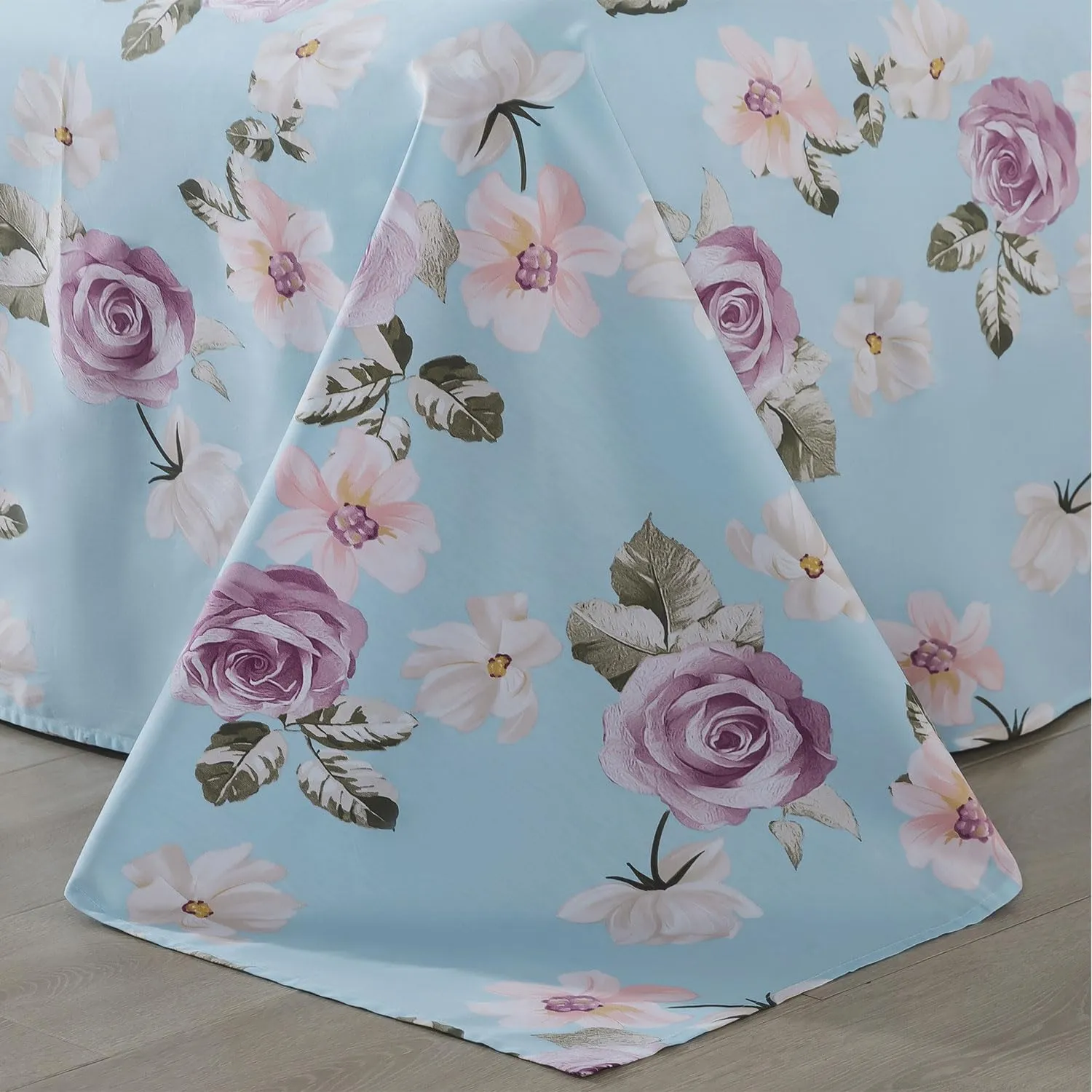 FADFAY Twin Sheets Set Percale Cotton Pink Floral Bed Sheets Deep Pocket Fitted Sheet, Luxury Blue Vintage Rose Flower Printed Shabby Bedding for All Season, Super Soft Crisp & Cool, 4 Pcs