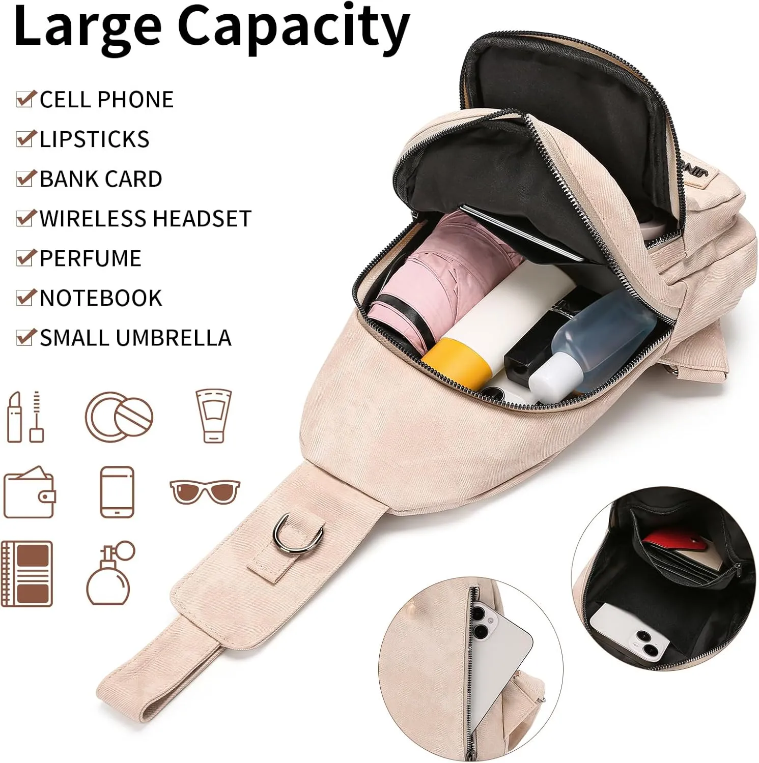 FALAN MULE Sling Bag Leather Crossbody Bags for Women Travel Fanny Packs Cross Body Bag Trendy crossbody purse