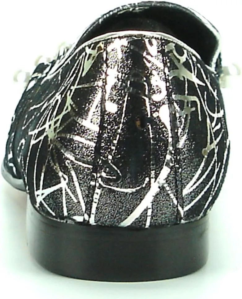 FI-7215 Mens Leather Loafer with Chain and Pearls