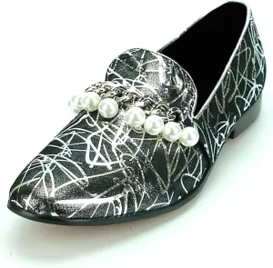 FI-7215 Mens Leather Loafer with Chain and Pearls