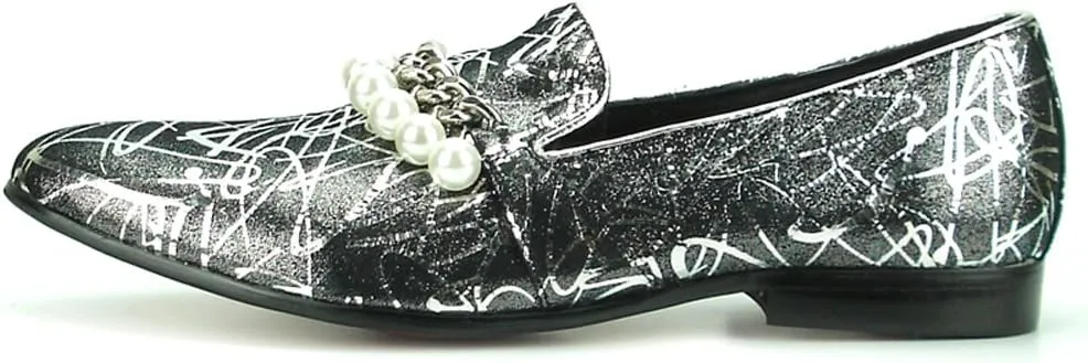 FI-7215 Mens Leather Loafer with Chain and Pearls