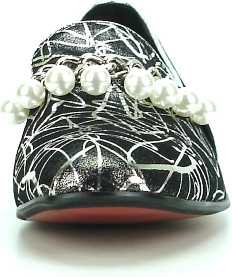 FI-7215 Mens Leather Loafer with Chain and Pearls