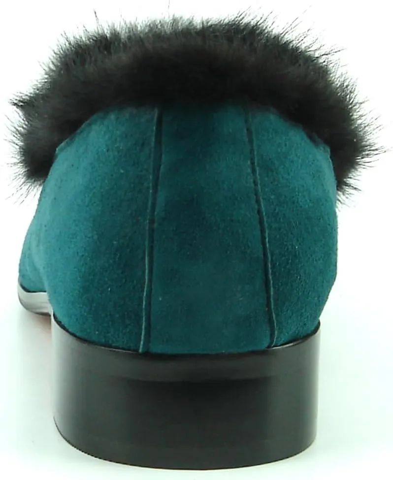 FI-7306 Suede Slip on Loafer with Black Fur
