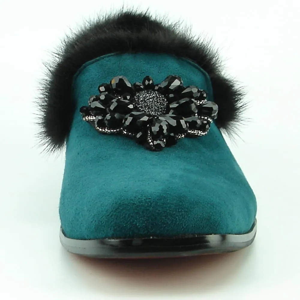 FI-7306 Suede Slip on Loafer with Black Fur