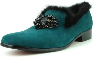 FI-7306 Suede Slip on Loafer with Black Fur