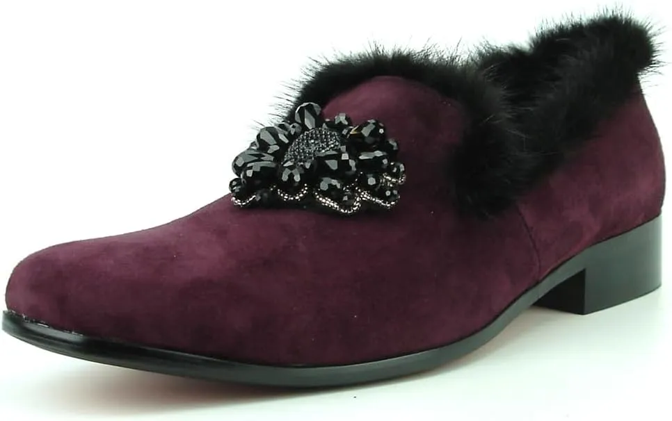 FI-7306 Suede Slip on Loafer with Black Fur