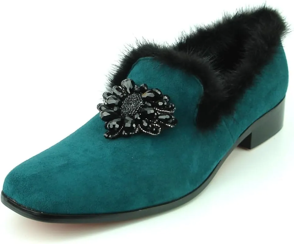 FI-7306 Suede Slip on Loafer with Black Fur