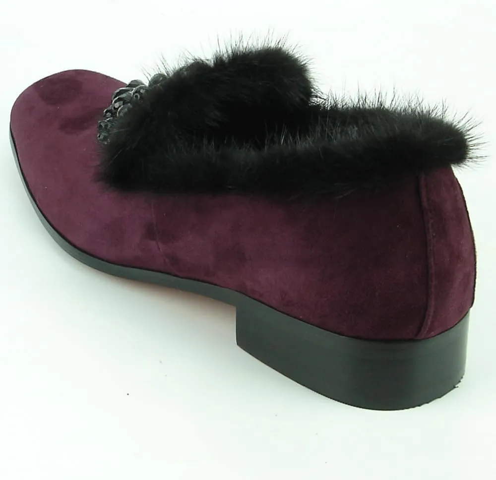 FI-7306 Suede Slip on Loafer with Black Fur