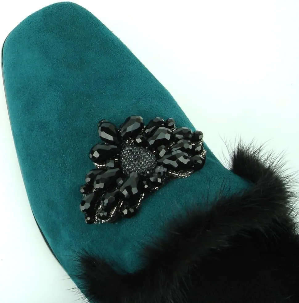 FI-7306 Suede Slip on Loafer with Black Fur