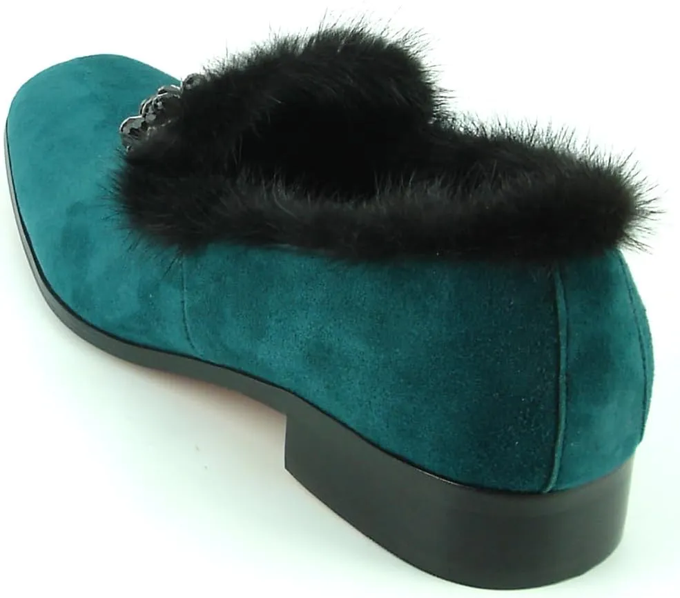FI-7306 Suede Slip on Loafer with Black Fur