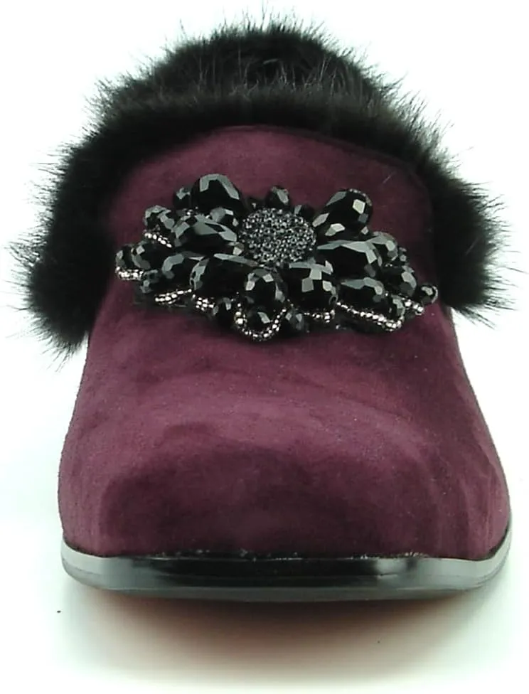 FI-7306 Suede Slip on Loafer with Black Fur