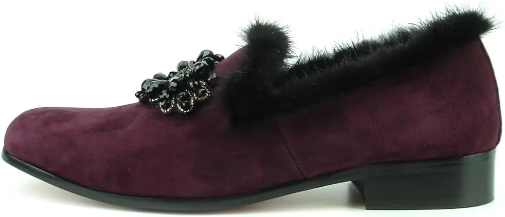 FI-7306 Suede Slip on Loafer with Black Fur