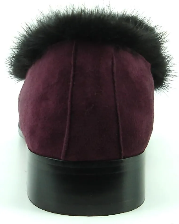 FI-7306 Suede Slip on Loafer with Black Fur