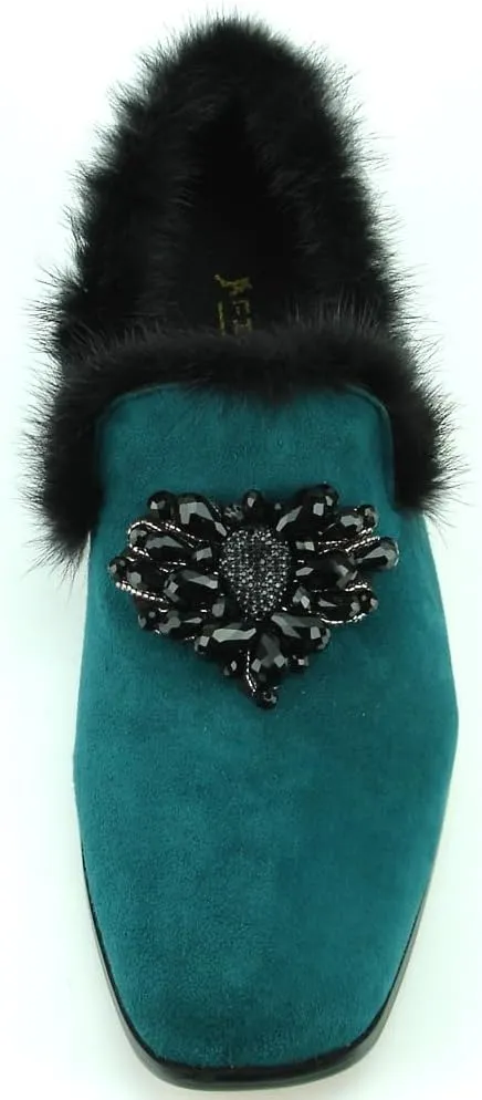 FI-7306 Suede Slip on Loafer with Black Fur