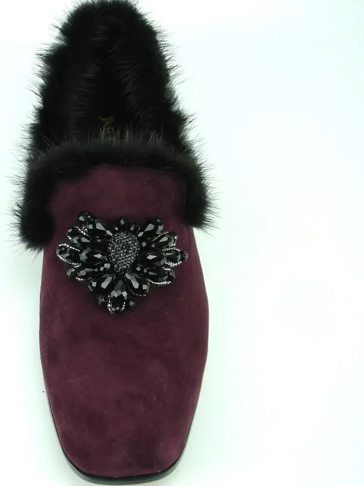 FI-7306 Suede Slip on Loafer with Black Fur