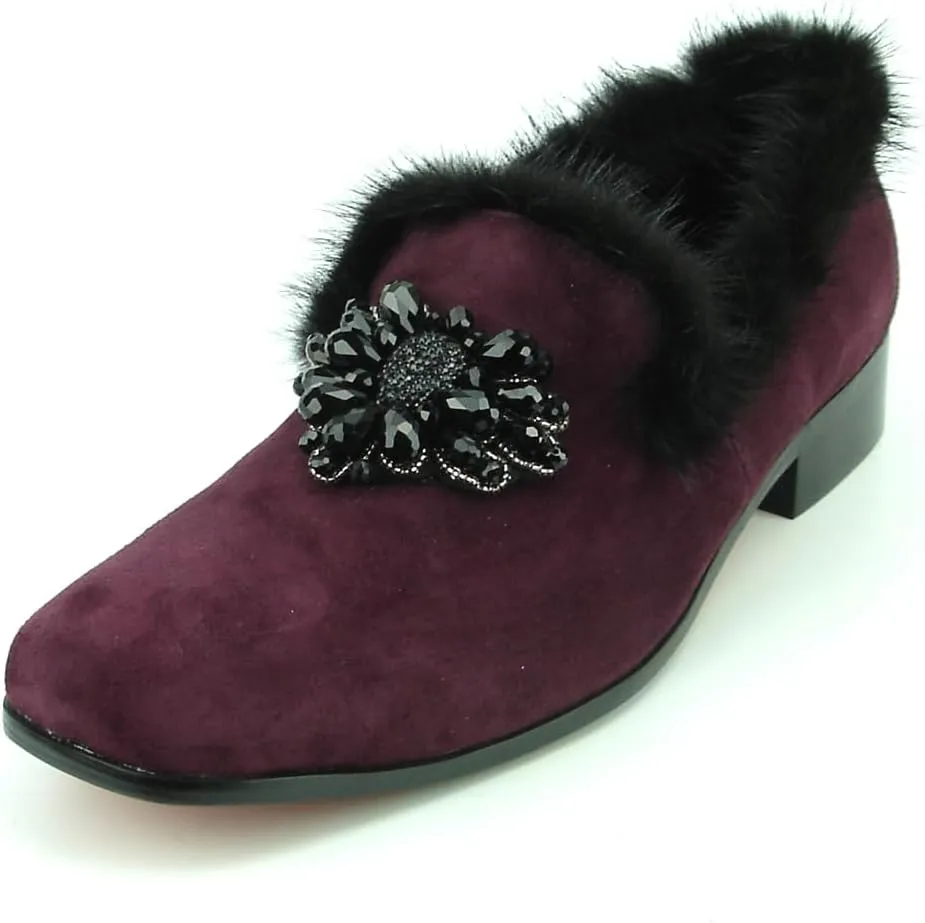 FI-7306 Suede Slip on Loafer with Black Fur