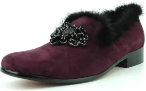FI-7306 Suede Slip on Loafer with Black Fur