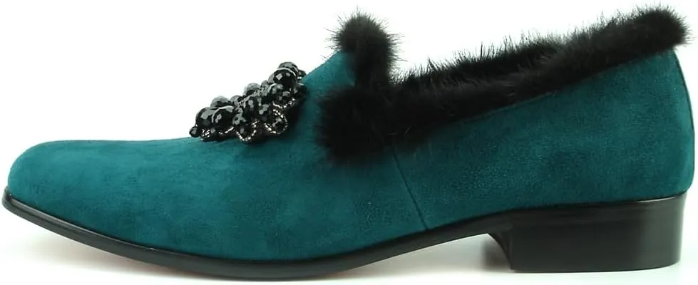 FI-7306 Suede Slip on Loafer with Black Fur