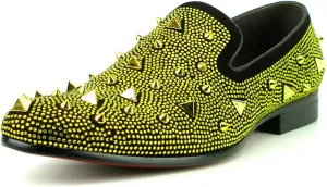 FI-7364 Men's Suede Rhinestones Spikes Slip on Loafer