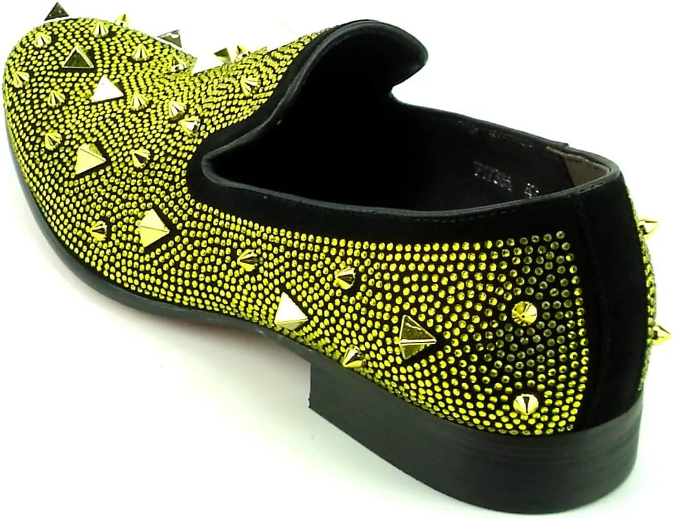 FI-7364 Men's Suede Rhinestones Spikes Slip on Loafer