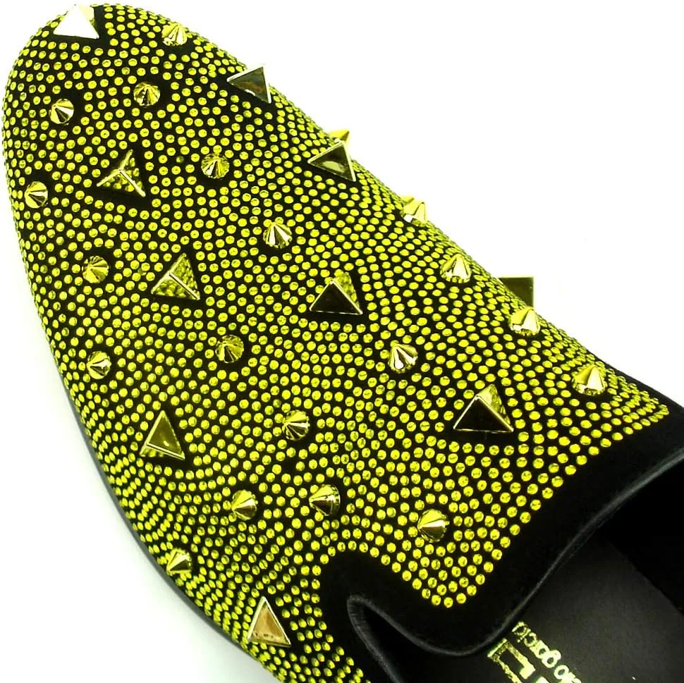 FI-7364 Men's Suede Rhinestones Spikes Slip on Loafer