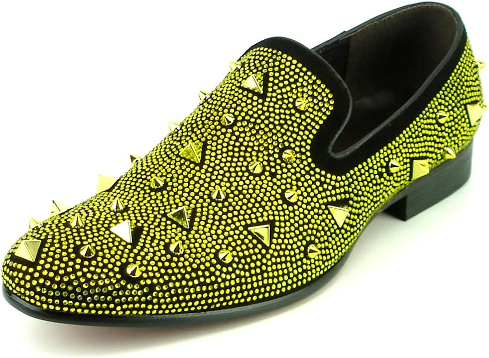 FI-7364 Men's Suede Rhinestones Spikes Slip on Loafer