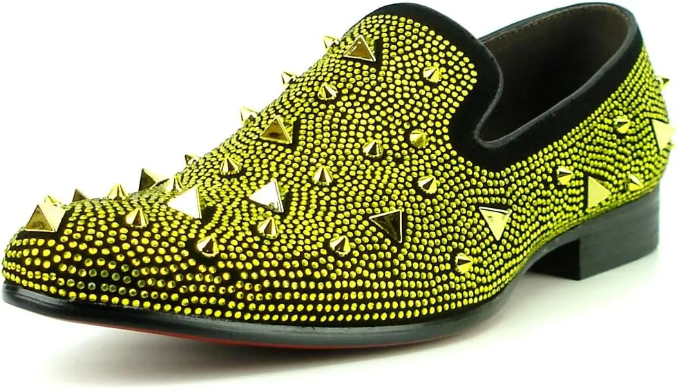 FI-7364 Men's Suede Rhinestones Spikes Slip on Loafer