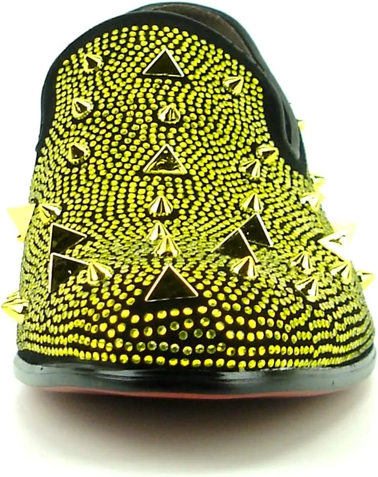 FI-7364 Men's Suede Rhinestones Spikes Slip on Loafer